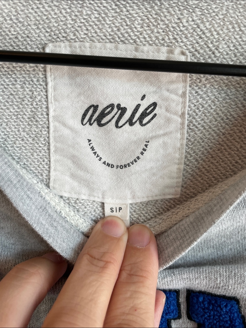 Aerie Grey 'ALUMNI' Crewneck Sweatshirt with Blue Applique - Picture 3 of 4